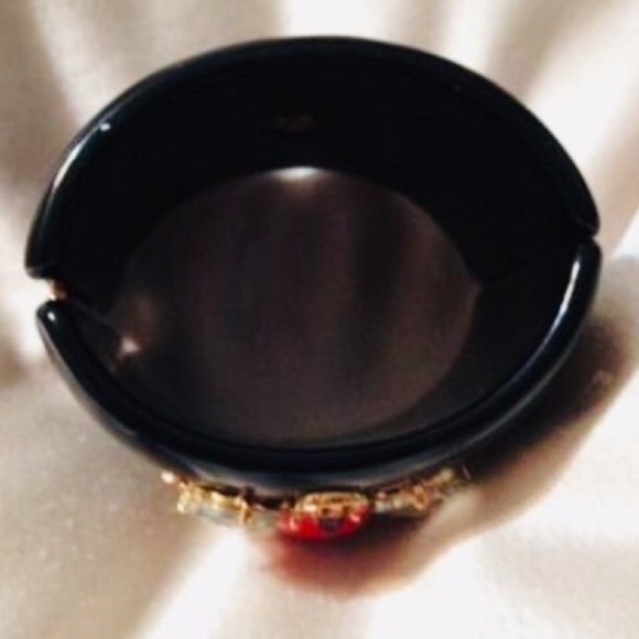 Stella & Dot | Crystal Encrusted Black Resin Bold Maltese Power Cuff Bracelet - Picture 4 of 7